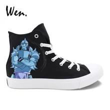 Вэнь ручная роспись обувь холст кроссовки Стальной алхимик индивидуальный дизайн косплей обувь на низком каблуке высокие эспадрильи Sapato