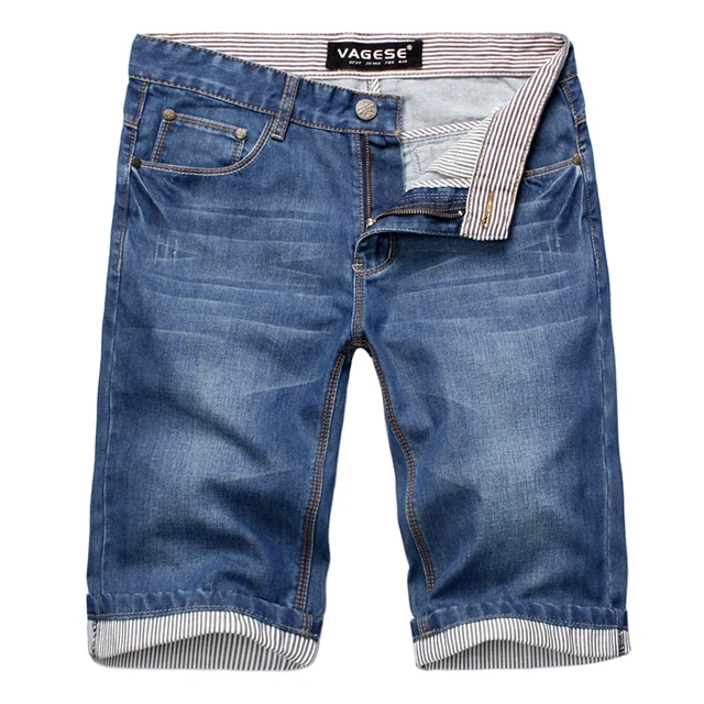 Knee Length Denim Shorts Men's Solid 100 Cotton Straight Short Jeans