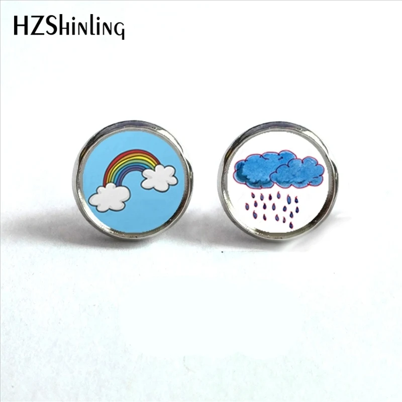 

ED-0038 New Arrival Rainbow and Rain Earrings Cartoon Rainbow and Cloud Glass Dome Funny Stud Earrings Wholesale HZ4