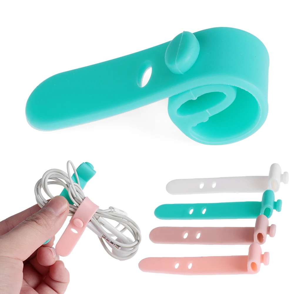 

4PCS/lot Silicone Organizer Winder Straps Headphones Soft Tape USB Wire Cable Tie Earphone Clips Utensil Organize Storage Holder