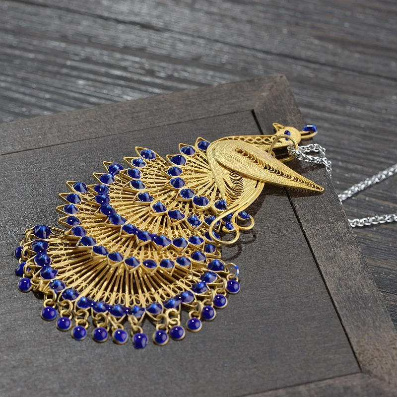 

FNJ 925 Silver Peacock Pendant Blue Stone Shaolan Lucky Original Pure S925 Thai Silver Pendants for Women Jewelry Making