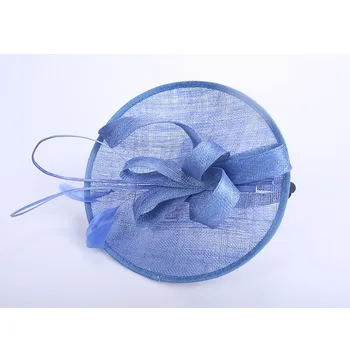 

2019 Sinamay Fascinator Hairband Women Blue Manila hemp Ladies Cocktail Evening Dinner Ostrich Feather Sinamay Headband Headwear