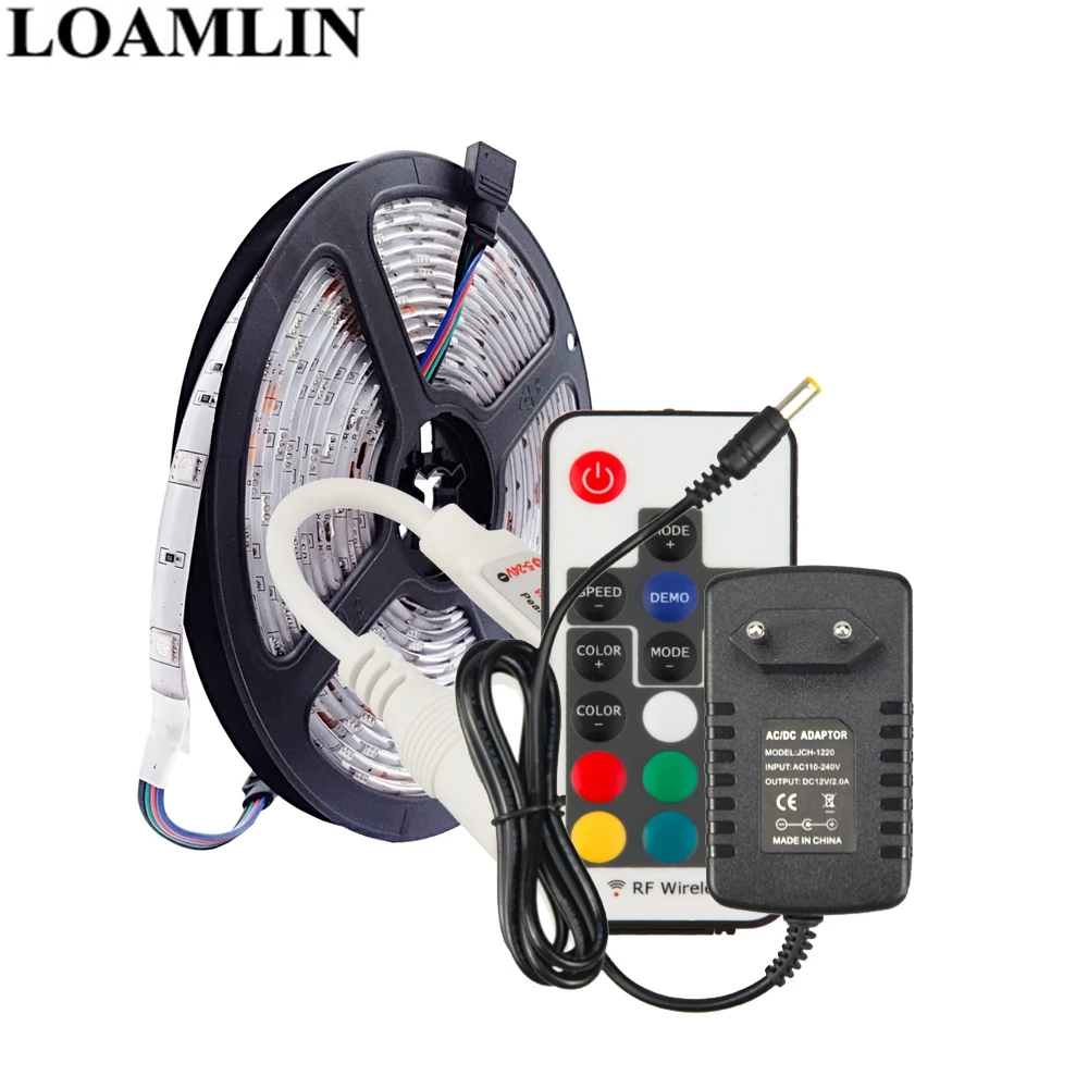 

SMD5050 RGB Led Strip 30Leds/m Flexible Light 17Keys RF Remote RGB Led Controller DC12V 2A Led Power Supply Adapter Kit 5M