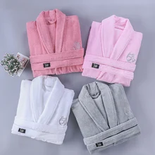 Зимний банный халат для женщин, хлопковый плотный банный теплый халат, женская одежда для сна, банные халаты из флиса, милые плотные ночные рубашки белого и розового цветов