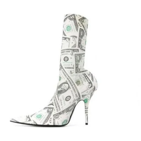 thigh high money print boots