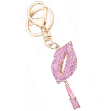 Rhinestone Sexy Lips Lipstick Key Chain Ring Holder Fashion Alloy Handbag Keychain Car Keyring Women Bag