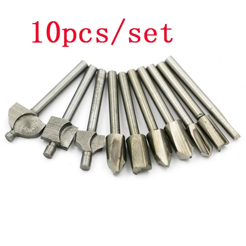 

10 in 1 HSS Router Bits Wood Cutter Milling Fits Rotary Tool Set 10pcs 1/8 3mm Carbide CNC Router Bits Single Flute Tools