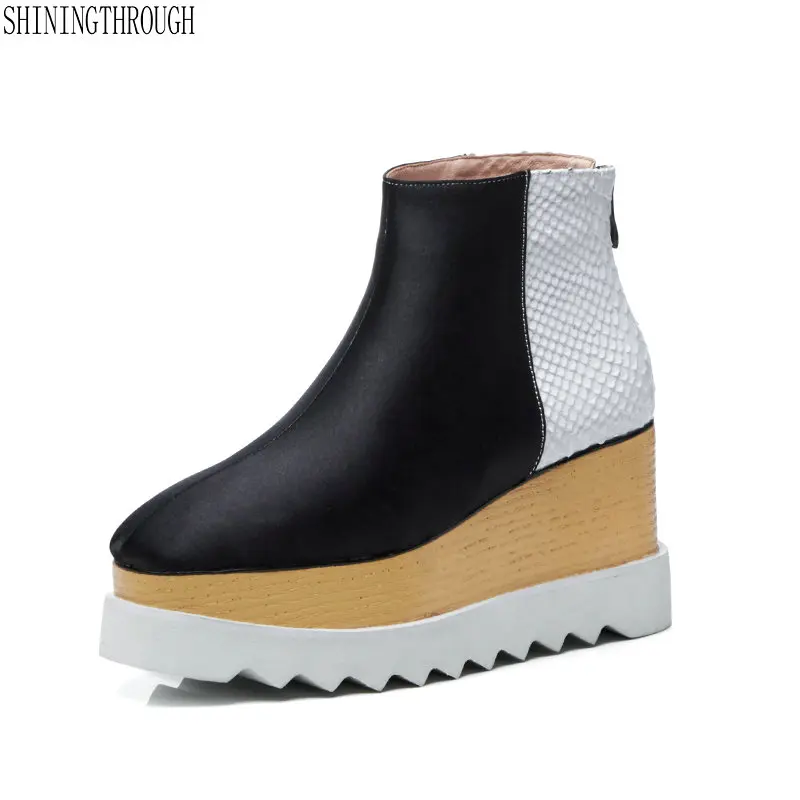 

Women Ankle Boots wedges platform Casual Sneakers Autumn Winter horsehair mixed colors shoes Woman Basic Motorcycle Boots