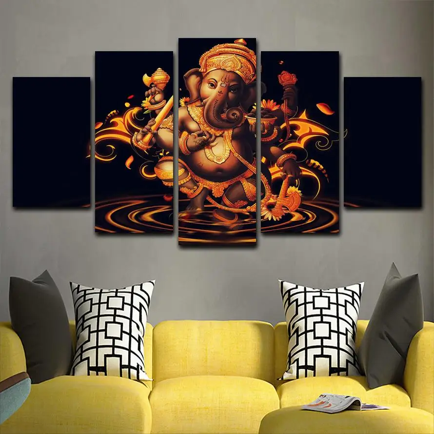 

5 Panels Print canvas wall art picture print Lord Ganesha painting on canvas modern home decor canvas wall art prints PT1614