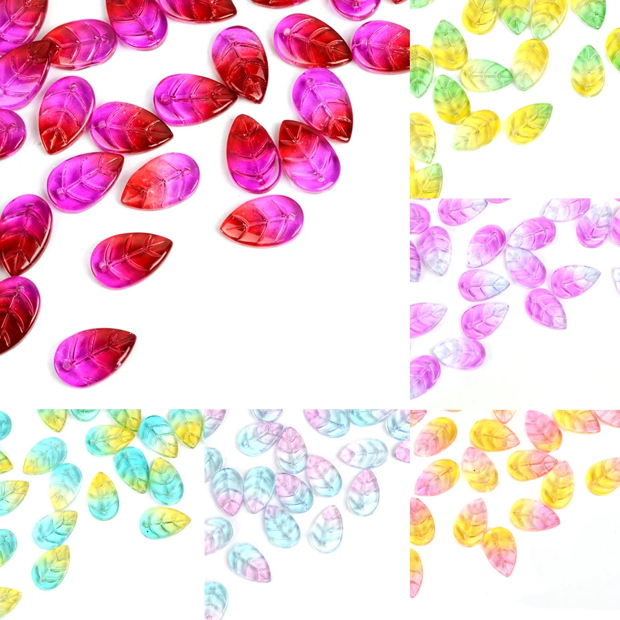

Gradient Color 11*18mm Leaf Shape Lampwork Beads Loose Spacer Crystal Czech Glass Beads for Jewelry Making DIY Accessories