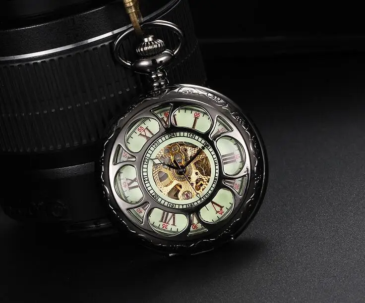 Automatic mechanical watch Vintage black luminous man gift Hollow out Roman high quality pocket watches PP18 Automatic mechanical watch Vintage black luminous man gift Hollow out Roman high quality pocket watches PP18
