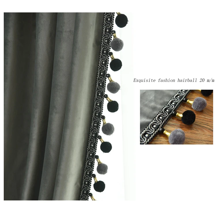 Темно-серый помпон бархатные Затемненные окна занавеска драпировка панель для гостиной Оформление интерьера в спальне теплоизоляция