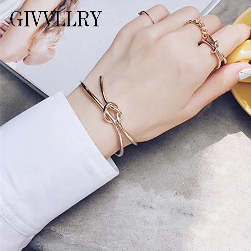 

GIVVLLRY Creative Irregular Knot Cuff Bangle for Women Elegant Classic Rose Gold Silver Color Geometric Open Bracelets Bangles