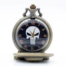 Винтажные Ретро Каратель Череп циферблат римские цифры кварцевые карманные часы аналоговый кулон ожерелье мужские и женские часы цепочка подарок