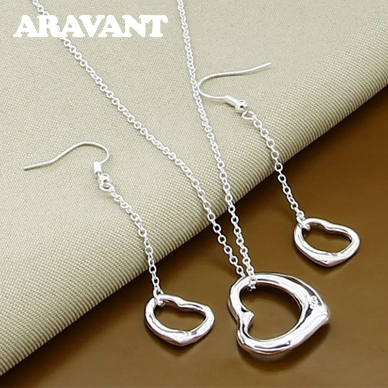 

925 Silver Jewelry Sets Heart Pendants Necklace Drop Earrings For Women Wedding Luxury Jewelry