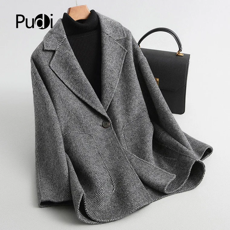 PUDI RO18113 2018 Women Fall Winter new wool herringbone