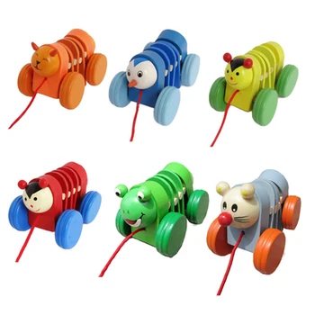 

Wooden animal toys cartoon caterpillar toddler dragging toys educational toys for children gift for 0-3 years juguetes