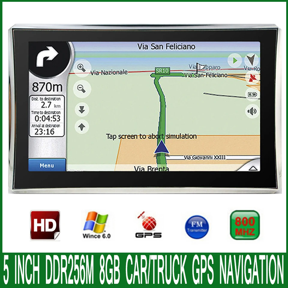 5 дюймовый HD Автомобильный MTK MS2531 OS CE 6 0 GPS навигатор 800M/ FM/8GB/DDR 256M новейшие карты для