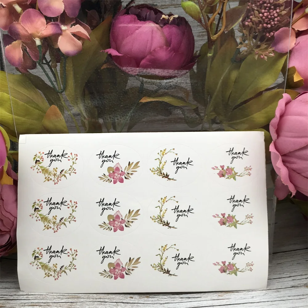 

2018 New Arrival 120Pcs Vintage Flower Thank you Oval Packaging Sealing Label Kraft Sticker Baking DIY Gift Stickers