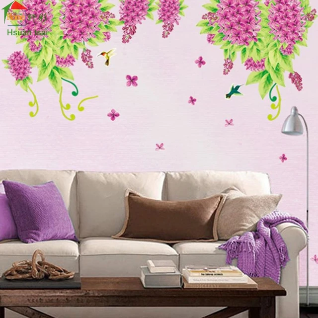 morado lila flores diy de pared de vinilo pegatinas home decor art decals dormitorio del papel - Papel Pintado Morado morado lila flores diy de pared de vinilo pegatinas home decor art decals dormitorio del papel - Papel Pintado Morado