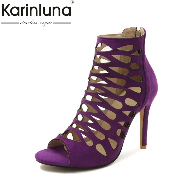 

Karinluna 2018 Big Size 32-46 Customize Thin High Heel Sandals Hollow Gladiator Sandals Shoes Sexy Summer Party Women Shoes
