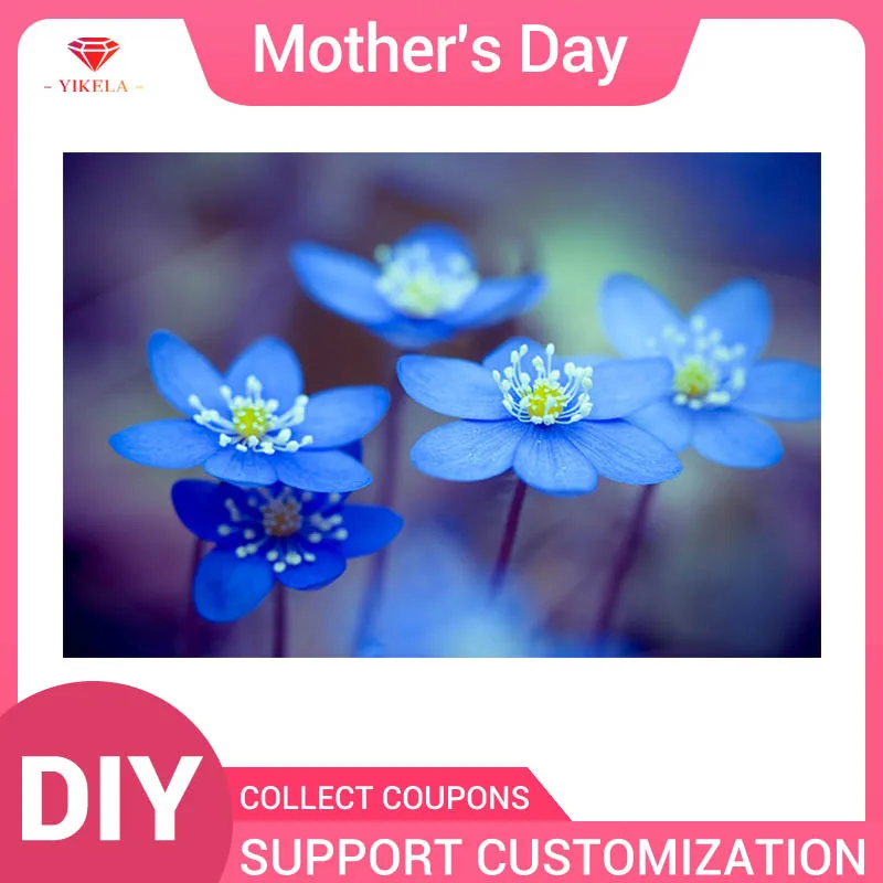 

YIKELA 5D Diy Diamond Painting Blue Flower Cross Stitch Accessory Embroidery Full Drill Square DIY Handmade Decoration Gift Art