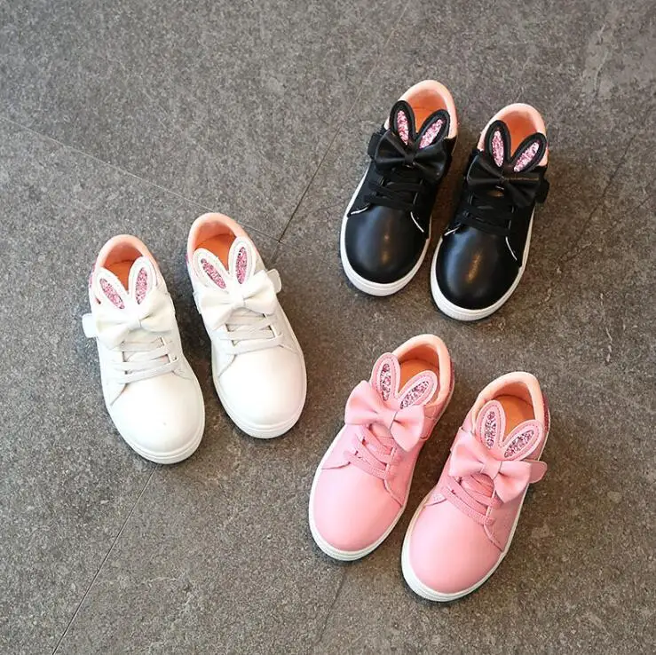 

Spring autumn Children girl bowknot Rabbit bling shoes Girls Fashion Shoes Flat casual Shoes 3colors 26-36 TX04