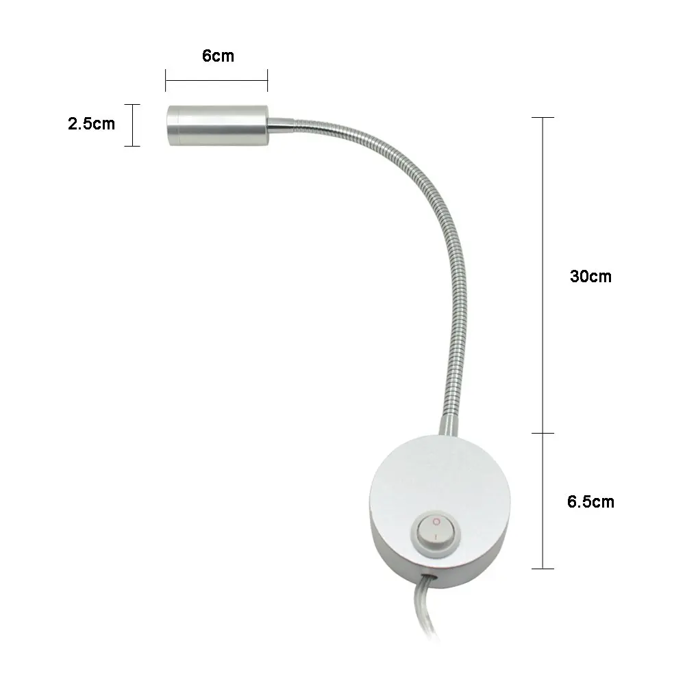 Проводной гибкий светодиодный настенный светильник с вилкой, 3 Вт, настенный светильник для чтения с переключателем и шнуром для комнатной спальни
