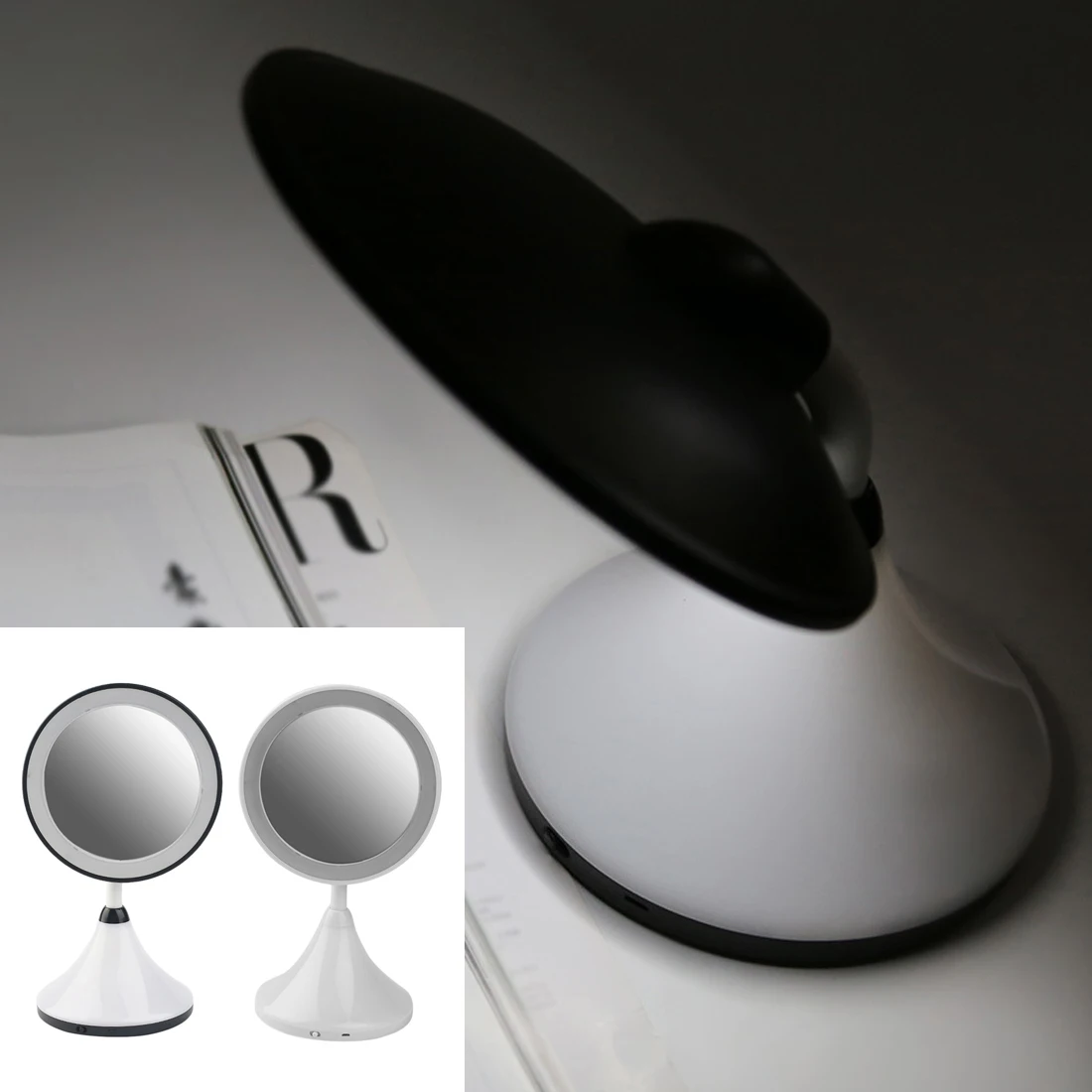 

Black White Make-up Tools New Design Simple Make Up Mirror with LED Light Table Lamp Desktop