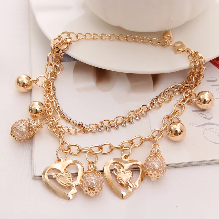 

MINHIN Pretty Girl's Gold Color Bracelet Rhinestone Decoration Multi Layers Chain Bracelet Best Gift Romantic Bracelet
