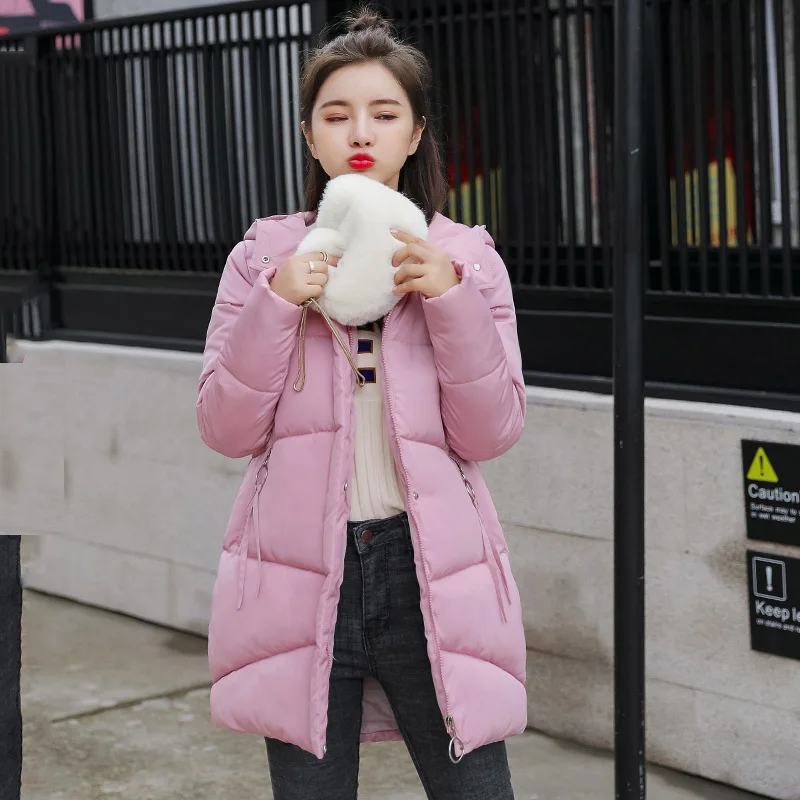 Повседневная зимняя куртка женская 5 цветов женский хлопчатобумажный дутый пальто с капюшоном Длинная парка Mujer Invierno - Цвет: Розовый