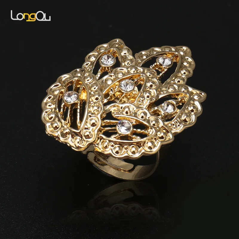 Женский ювелирный комплект из колье серёг и кольца золотистого цвета|earring