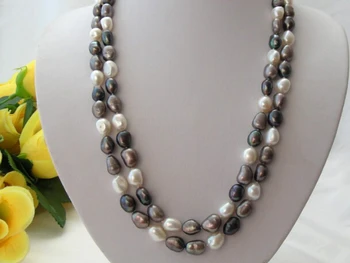 

classic long 50" 13mm baroque white gray black freshwater pearl necklace