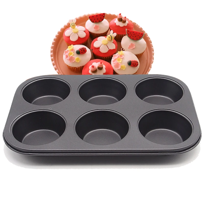 Practical 6 Cups DIY Baking Tools Non stick Steel Cupcake Mold Egg Tart Baking Tray Dish Muffin