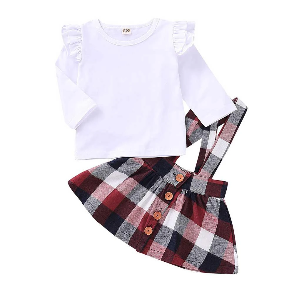 Baby Girls Clothes Flying Sleeve Tops Plaid Suspender Skirts Kids Toddler Cotton T Shirts Button Overalls Vetement Bebe Fille Clothing Sets Aliexpress