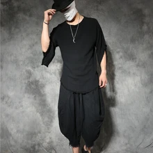 Мужские панковские льняные шаровары, свободные мужские штаны-шаровары, брюки-кюлоты, одежда певицы