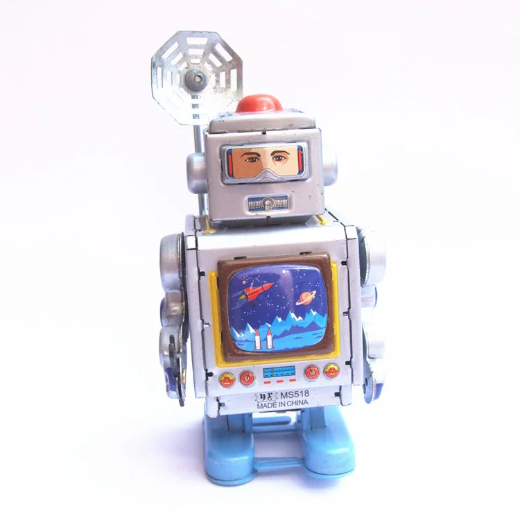 

Classic collection Retro Clockwork Wind up Metal Walking Tin Toy The astronaut robots Mechanical kids christmas gift