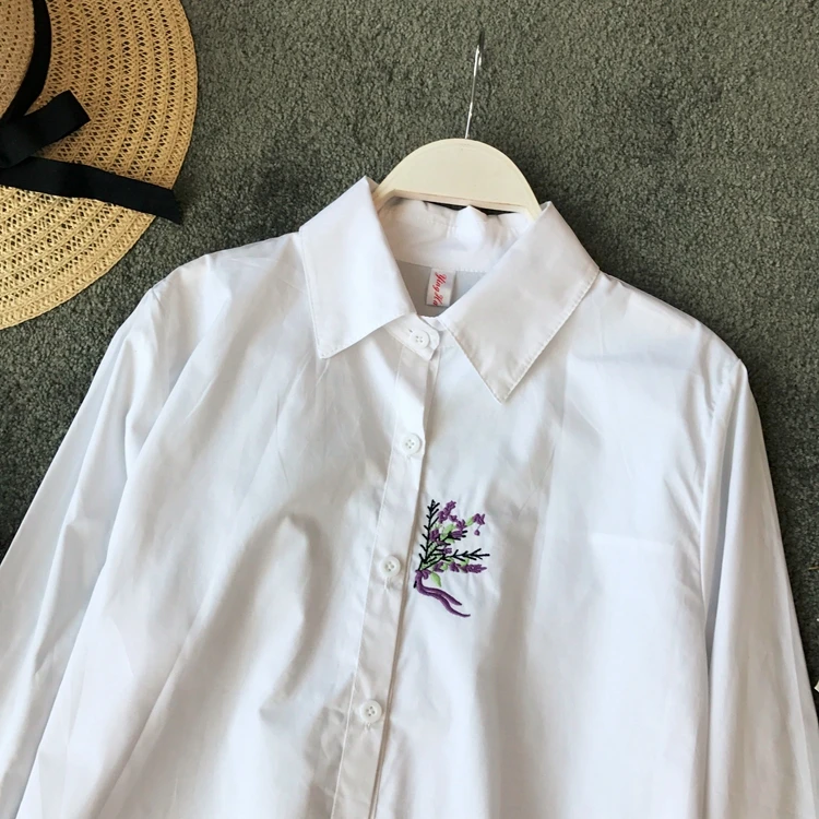  2019 Spring Korean New White Long Sleeve White Shirt Women Single Breasted Elegant Blouse Tops G430
