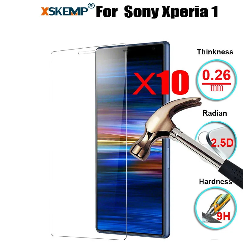

XSKEMP 10Pcs Wholesale LCD Screen Protector For Sony Xperia 1 / 10 / 10 Plus I4293 Genuine Real Tempered Glass Protective Film