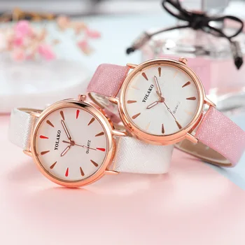 

2019 new women's watch casual trend simple water drop scale pitting point dial PU bright point belt round pointer watch