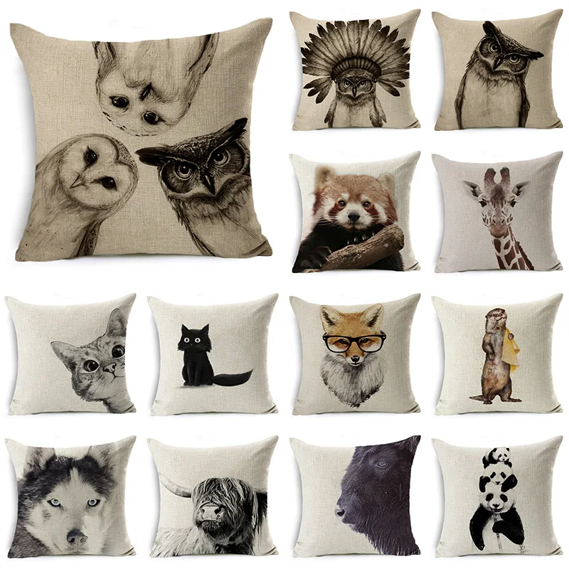 

WZH Printed Animals Cushion Cover 45x45cm Linen Decorative Pillow Cover Sofa Bed Pillow Case