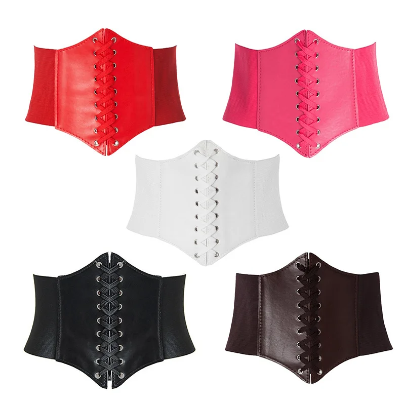 Sexy Women Corset Belt PU Leather Splice Lace-Up Elastic Cincher Wide Waistband Waist Strap Harajuku Accessories Wide Belts Lady