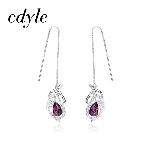 

Cdyle Embellished with crystals from Swarovski Women Earrings Purple Dangles Earrings 925 Sterling Silver Fashion Jewelry Gift