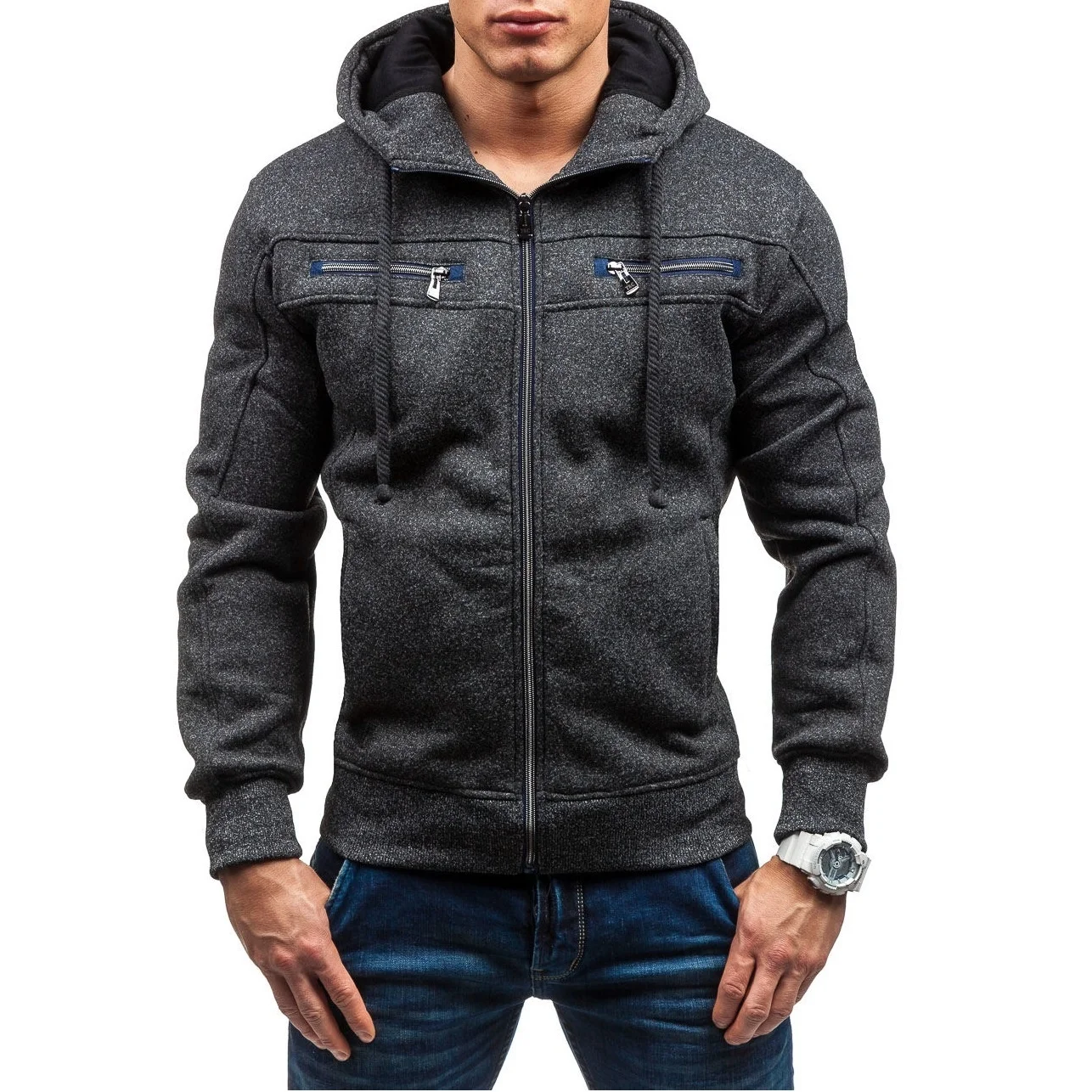 

ZOGAA 2019 New Men's Fashion Slim Hooded Top Long Sleeve Sportswear Zipper Solid Simple Hoodies Streetwears 3 Colors