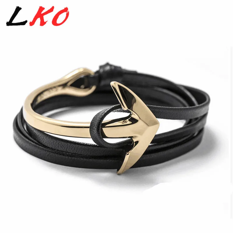 Tom hope New Arrival Fashion Jewelry PU Leather Bracelet Men Half Bend Anchor Bracelet