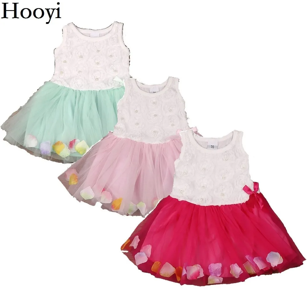 Baby Girls Dresses Summer Sleeveless Newborn Clothes Petal Rose Pleated Baby girl baptism