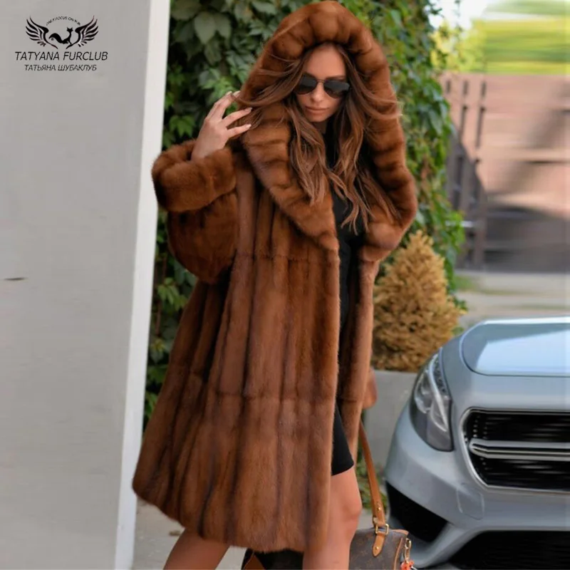 

Tatyana Women Imported Mink Fur Coats With hoods Whole skin Winter Genuine Natural Mink Jacket Plus Size Hot Sell Warm Overcoats