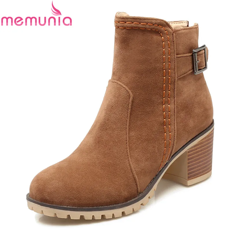 

big size 34-43 2017 autumn winter fashion ankle boots med heel round toe platform high quality pu nubuck leather shoes woman