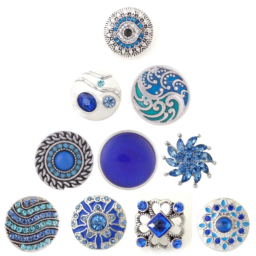 

10pcs/lot 18mm 20mm hot sale Rhinestone starss differend design color mixed color Partnerbeads snap button bracelet jewelry