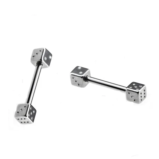 Dice Shape 316L Surgical Steel 14G Tongue Ring Stud Barbell Nipple Ring